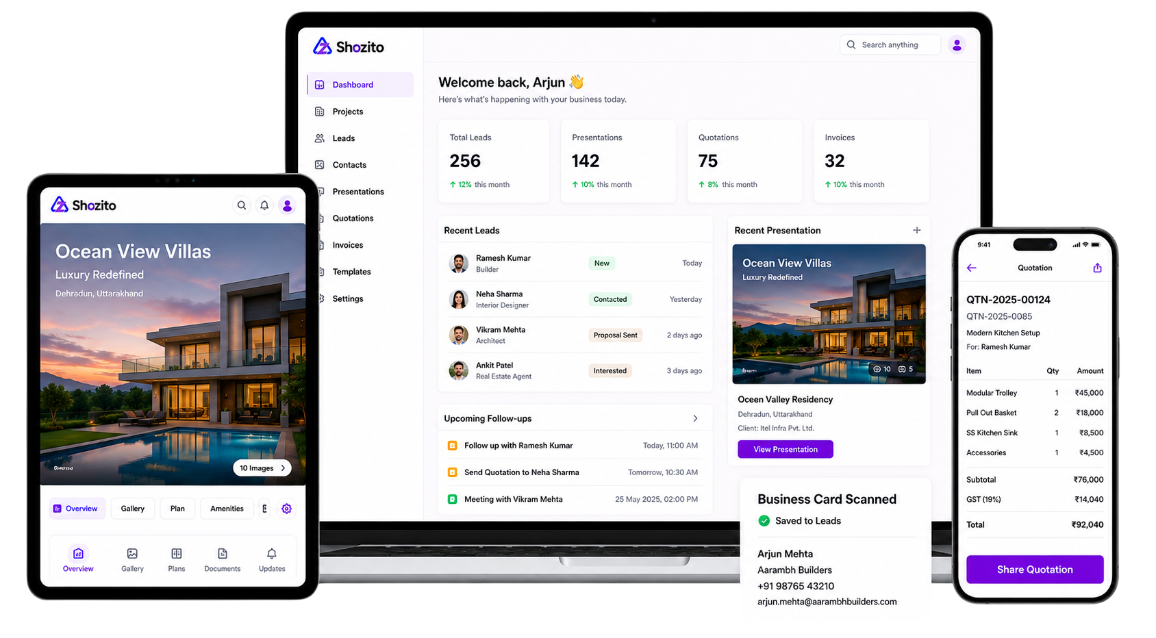 Shozito dashboard on laptop, tablet and mobile